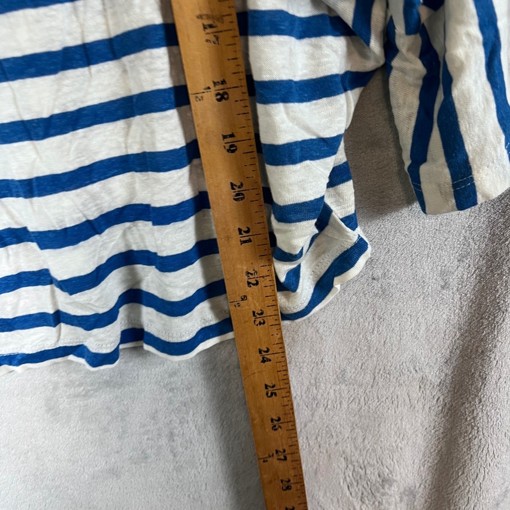 Anthropologie Cupcakes and Cashmere Blue White Striped Linen Blend Top M - Picture 5 of 9